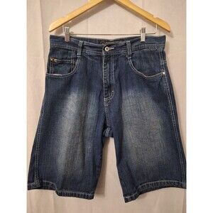 Vintage 90's SOUTHPOLE Denim Shorts Men Size 34 Blue Baggy Relaxed Y2K Dark Wash
